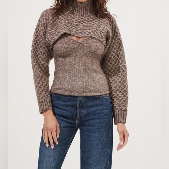 Astr Sweaters - Anthropologie ASTR The Label Cable Knit Sweater Shrug Set-Brown-Size Medium